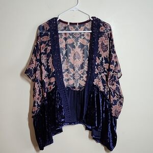 Jolt Velvet Trim Floral Kimono Cardigan Oversized Womens Large